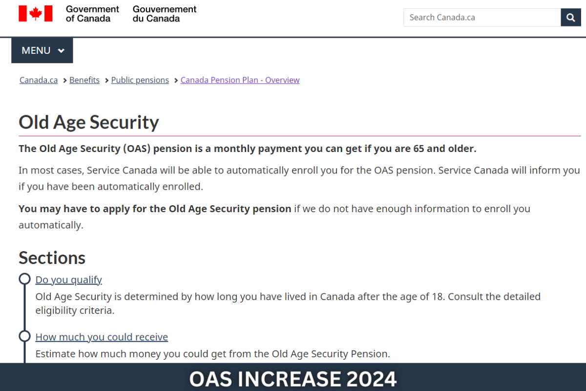 OAS Increase 2024 CAD 66500 To 68500 Payment, Application Online